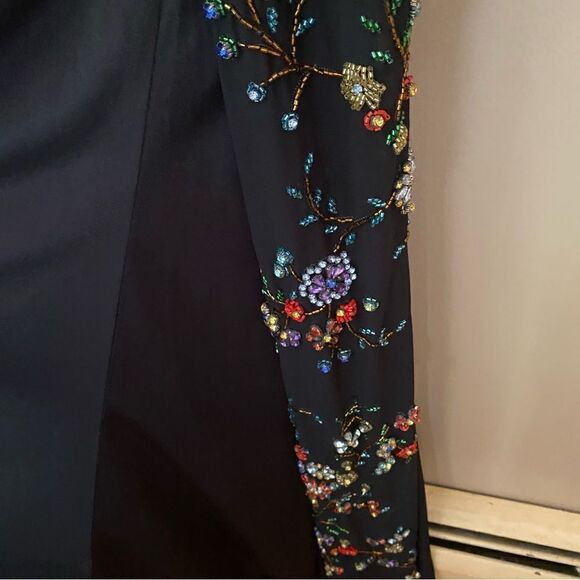 Ieena Mac Duggal Sz 4 Gown faux wrap multi floral beaded black dress #26530 - Picture 12 of 14